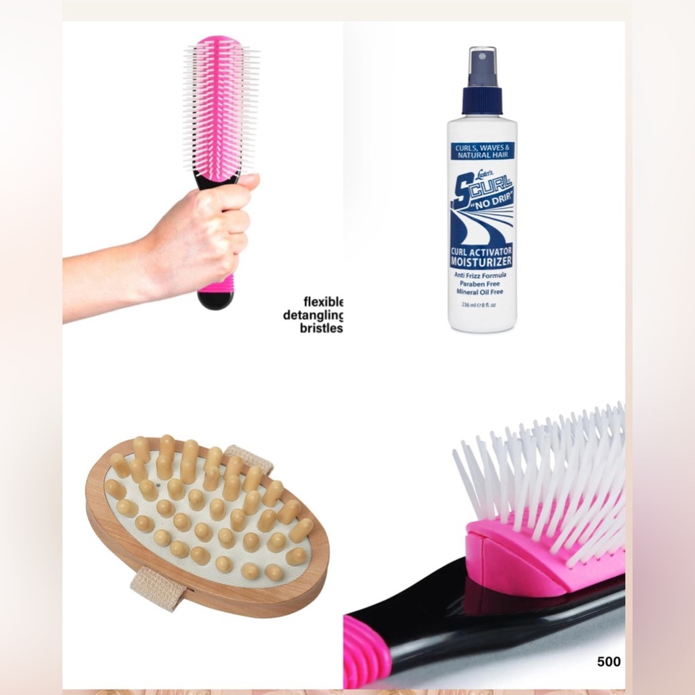 Curly Hair & Body Care Set: S-Curl “No Drip” Curl Activator, Brush, & Massager